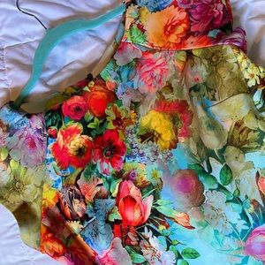 Rainbow floral zip up boat neck wiggle dress
